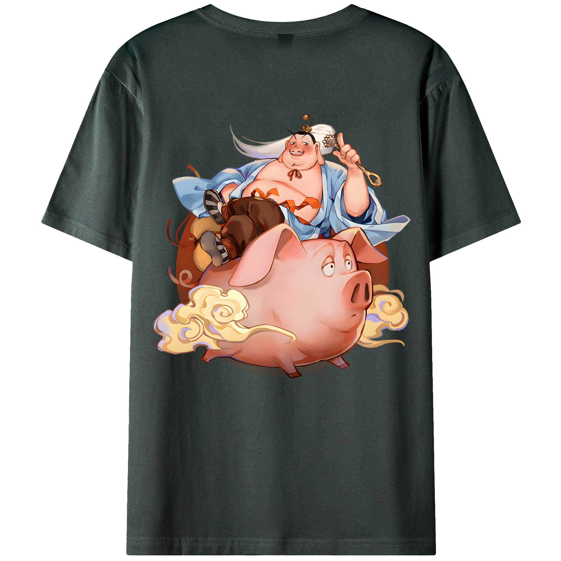 （画像用） Ne Zha 2 ナタ 魔童の大暴れ 綿100％ メンズ半袖Tシャツ（バックプリント） 通気性